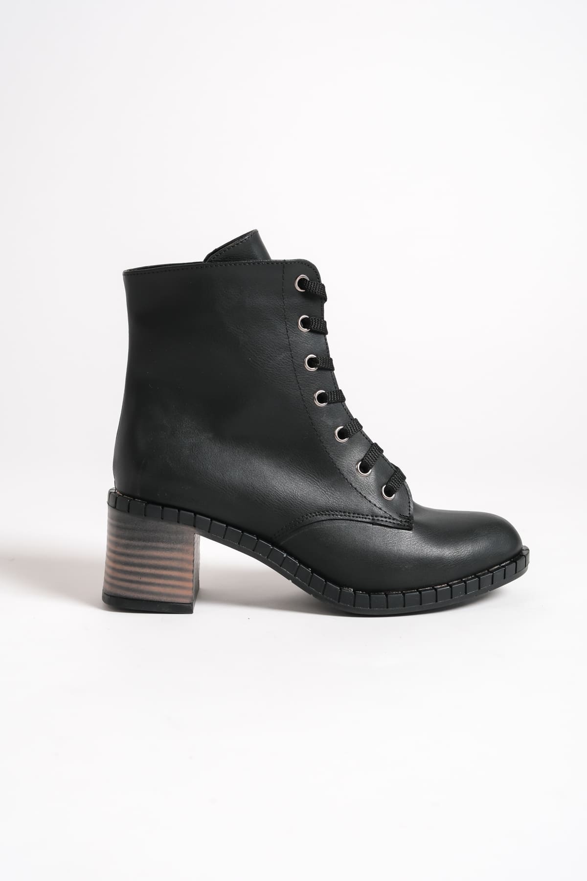 DIANAX Lace-Up Zippered Orthopedic Heeled Women's Boots - Black