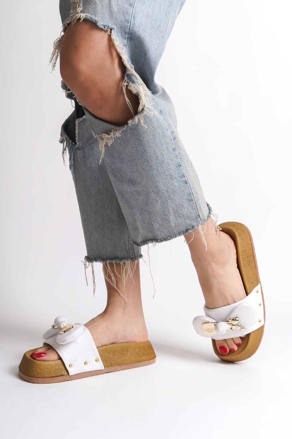 DILUSH Thick and Orthopedic Sole Teddy Bear Satin Women's Slippers - White