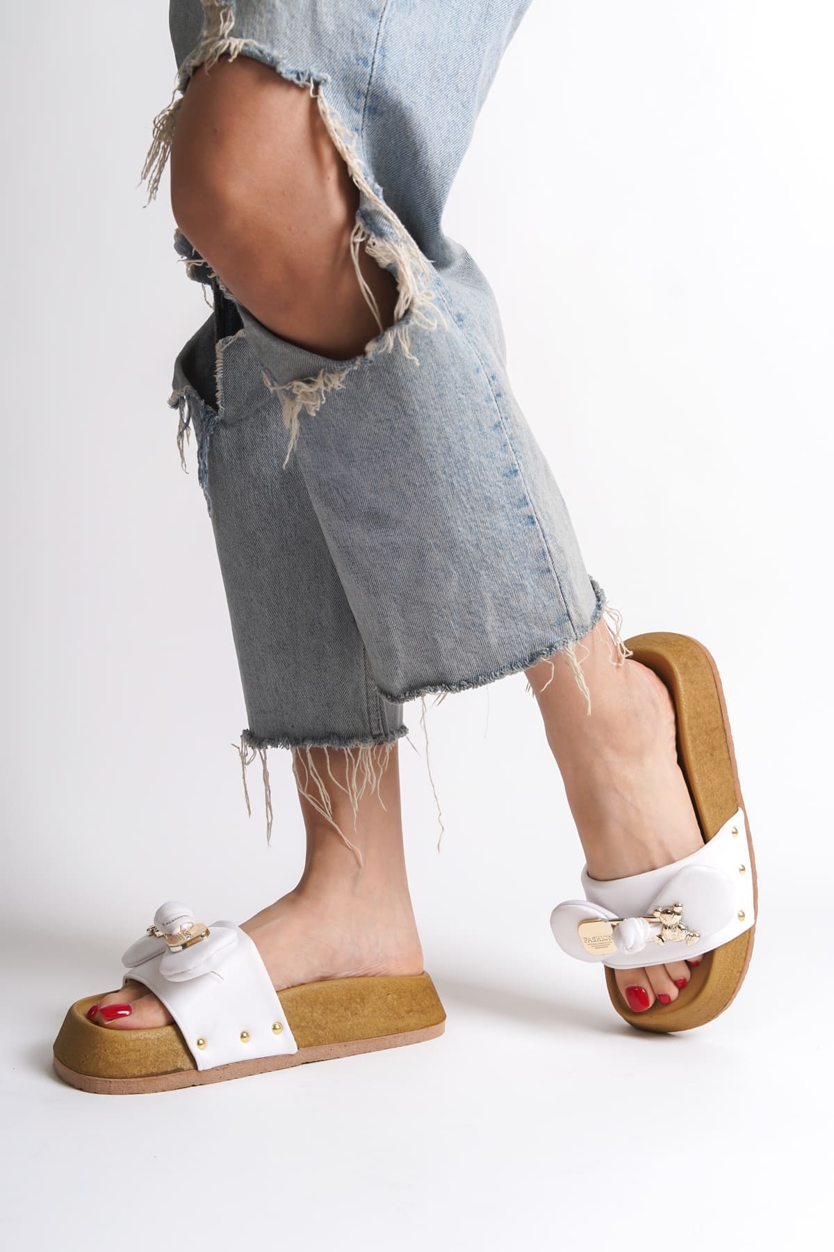 DILUSH Thick and Orthopedic Sole Teddy Bear Satin Women's Slippers - White