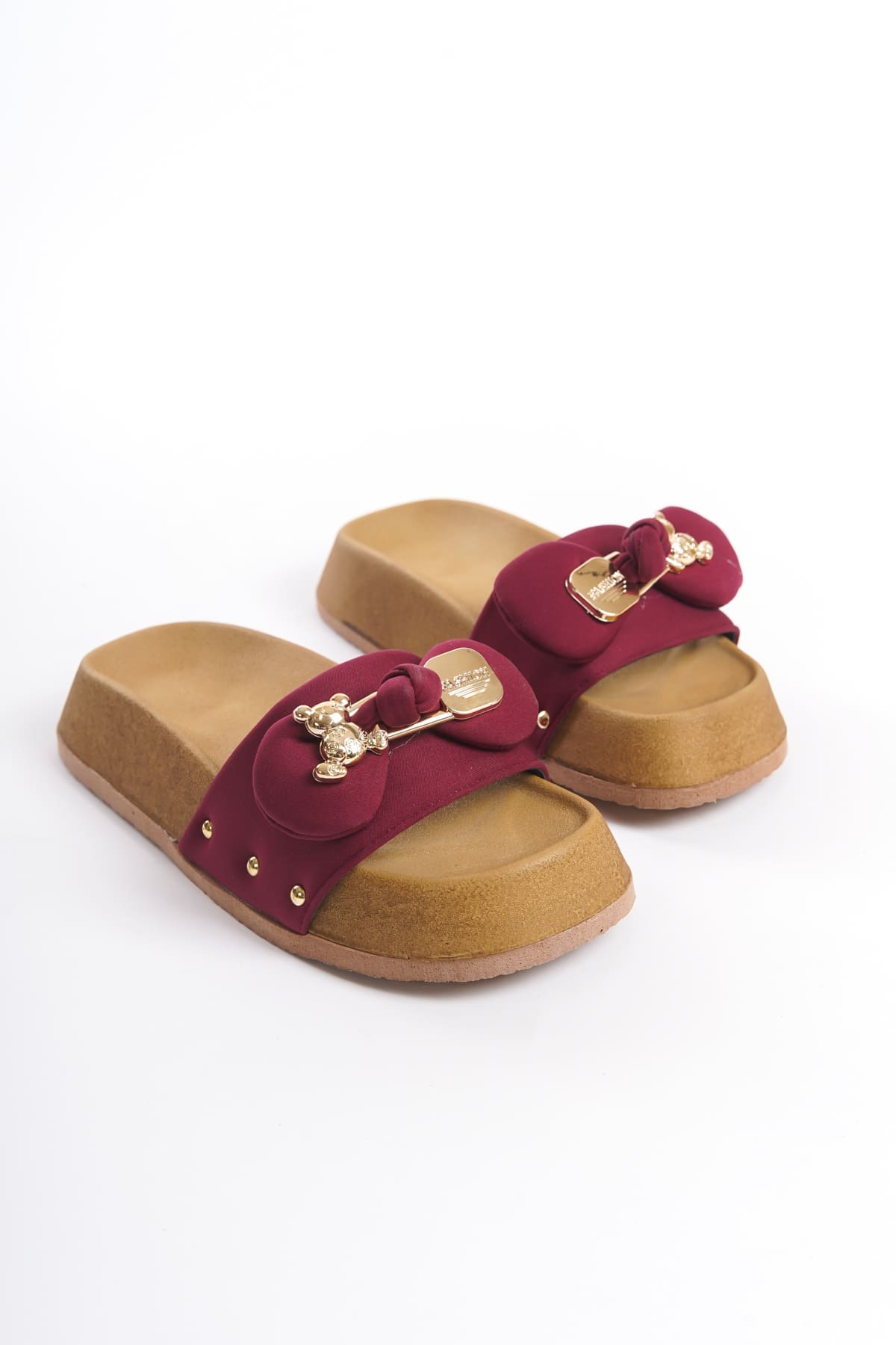 DILUSH Thick and Orthopedic Sole Teddy Bear Satin Women's Slippers - Claret Red