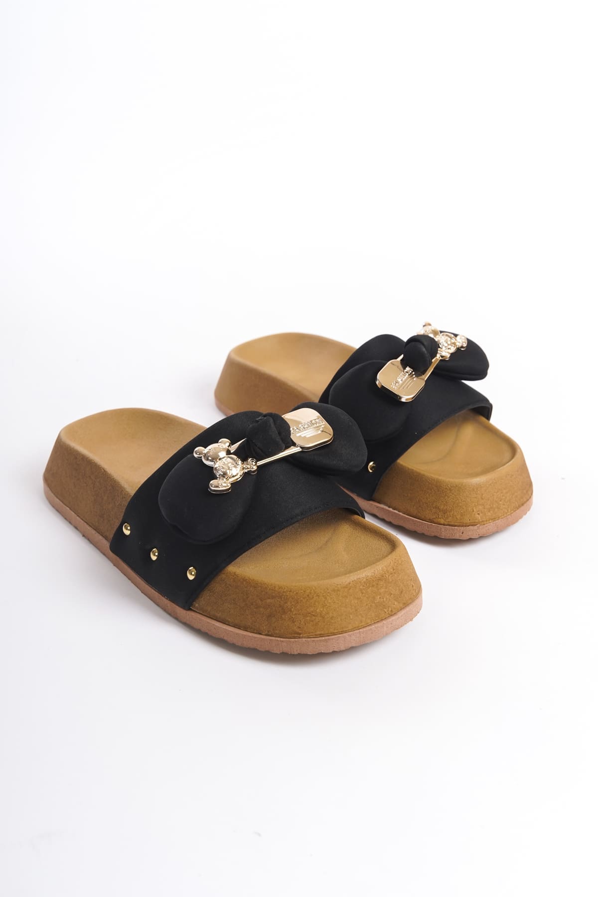 DILUSH Thick and Orthopedic Sole Teddy Bear Satin Women's Slippers - Black