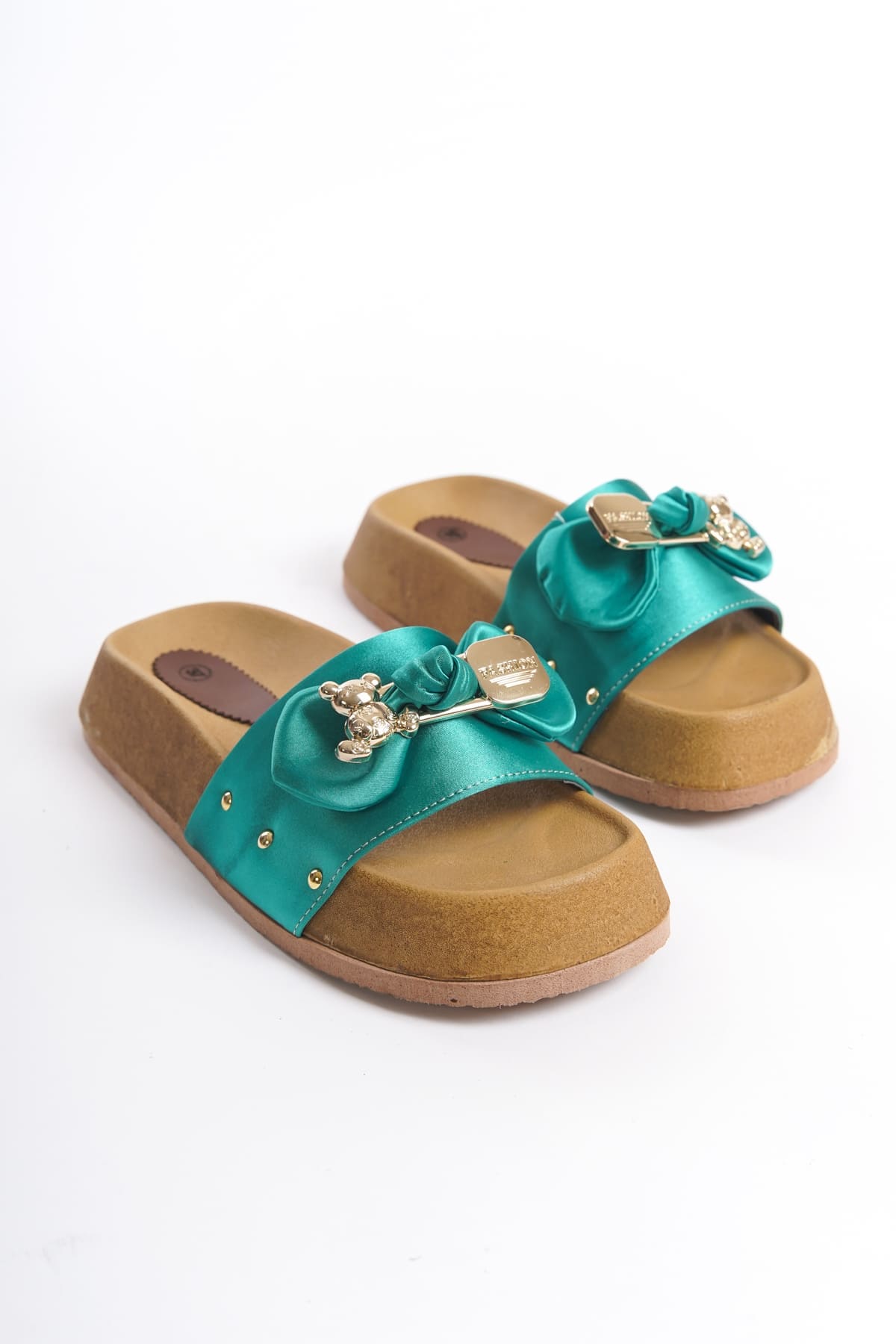 DILUSH Thick and Orthopedic Sole Teddy Bear Satin Women's Slippers - Green