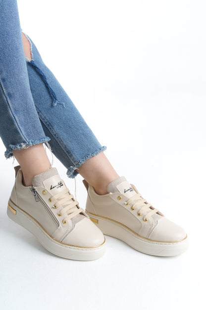 DINAS Lace-Up Zippered Orthopedic Women's Sneakers - Cream Gold