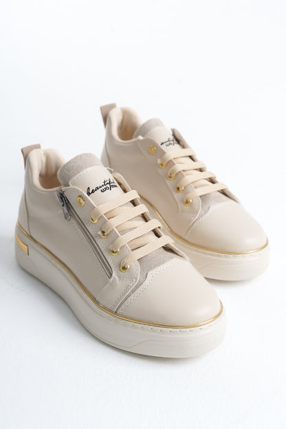 DINAS Lace-Up Zippered Orthopedic Women's Sneakers - Cream Gold