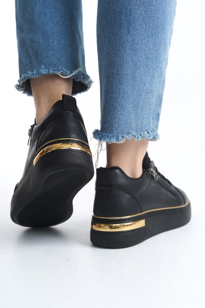 DINAS Lace-Up Zippered Orthopedic Women's Sneakers - Black Gold