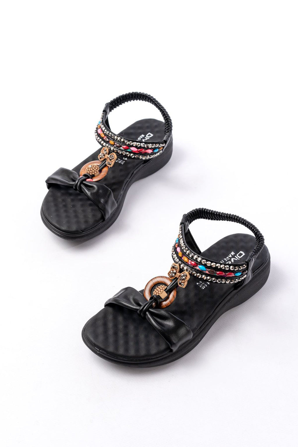 ZRİN-608 Premium Siyah Taşlı Lastikli Günlük Kadın Sandalet