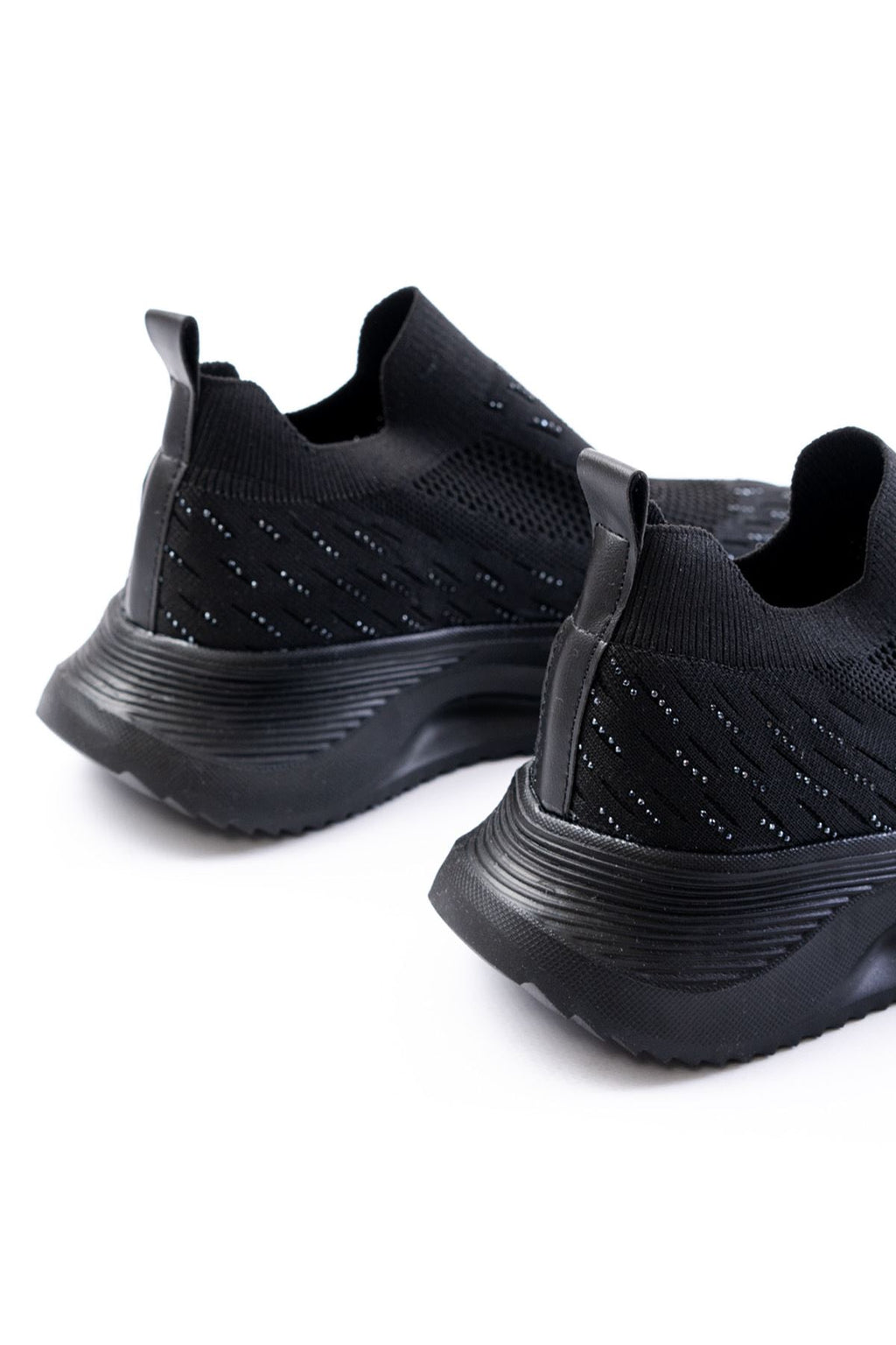 ZRİN-707 Siyah Triko Faillant Taban Slip-On Taşlı Kadın Spor Ayakkabı