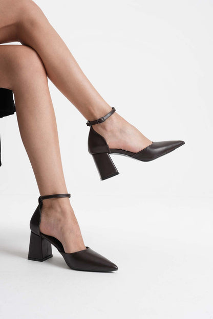 Doren Premium Dark Brown Leather Women's High Heels