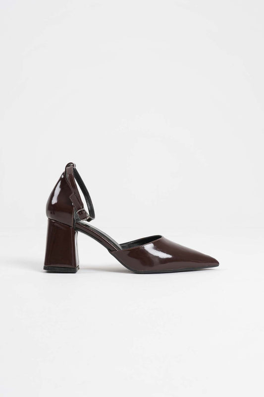 Doren Premium Bitter Brown Patent Leather Women's High Heel Shoes