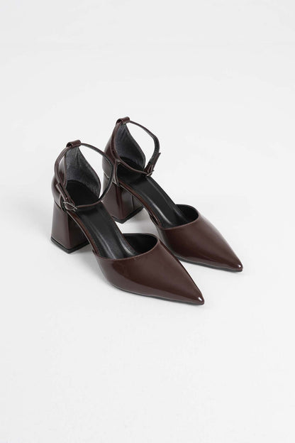 Doren Premium Bitter Brown Patent Leather Women's High Heel Shoes