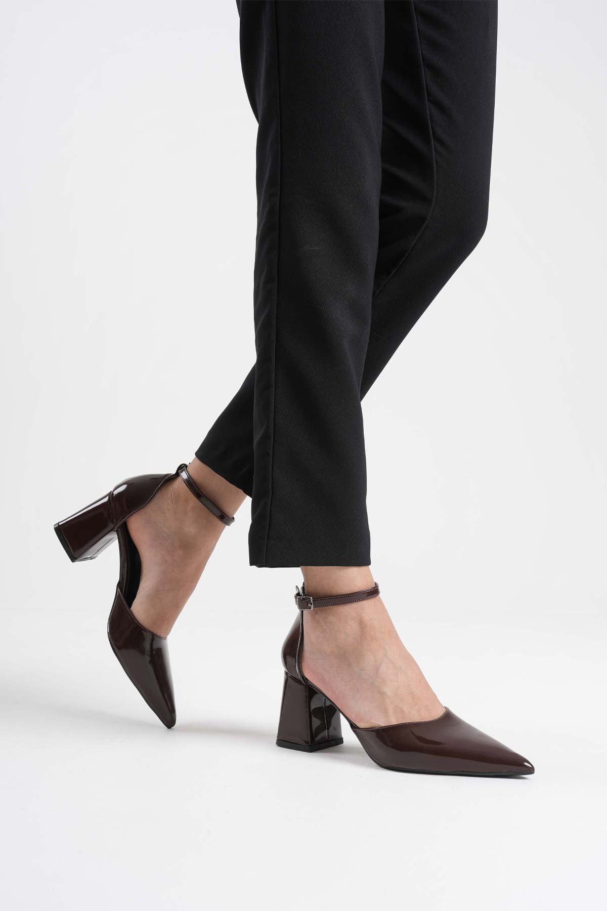 Doren Premium Bitter Brown Patent Leather Women's High Heel Shoes