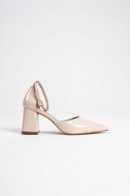 Doren Premium Beige Patent Leather Women's High Heel Shoes