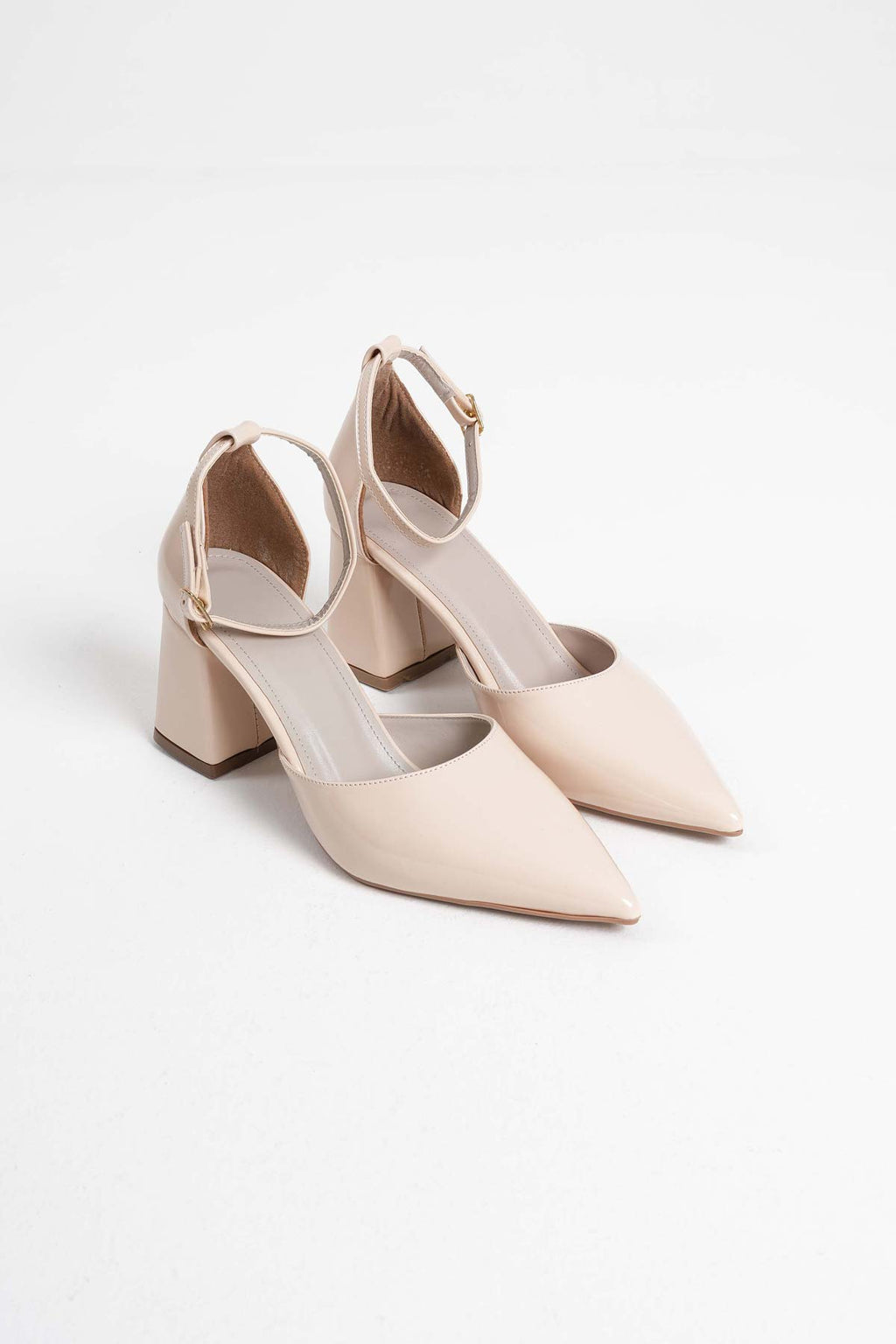 Doren Premium Beige Patent Leather Women's High Heel Shoes