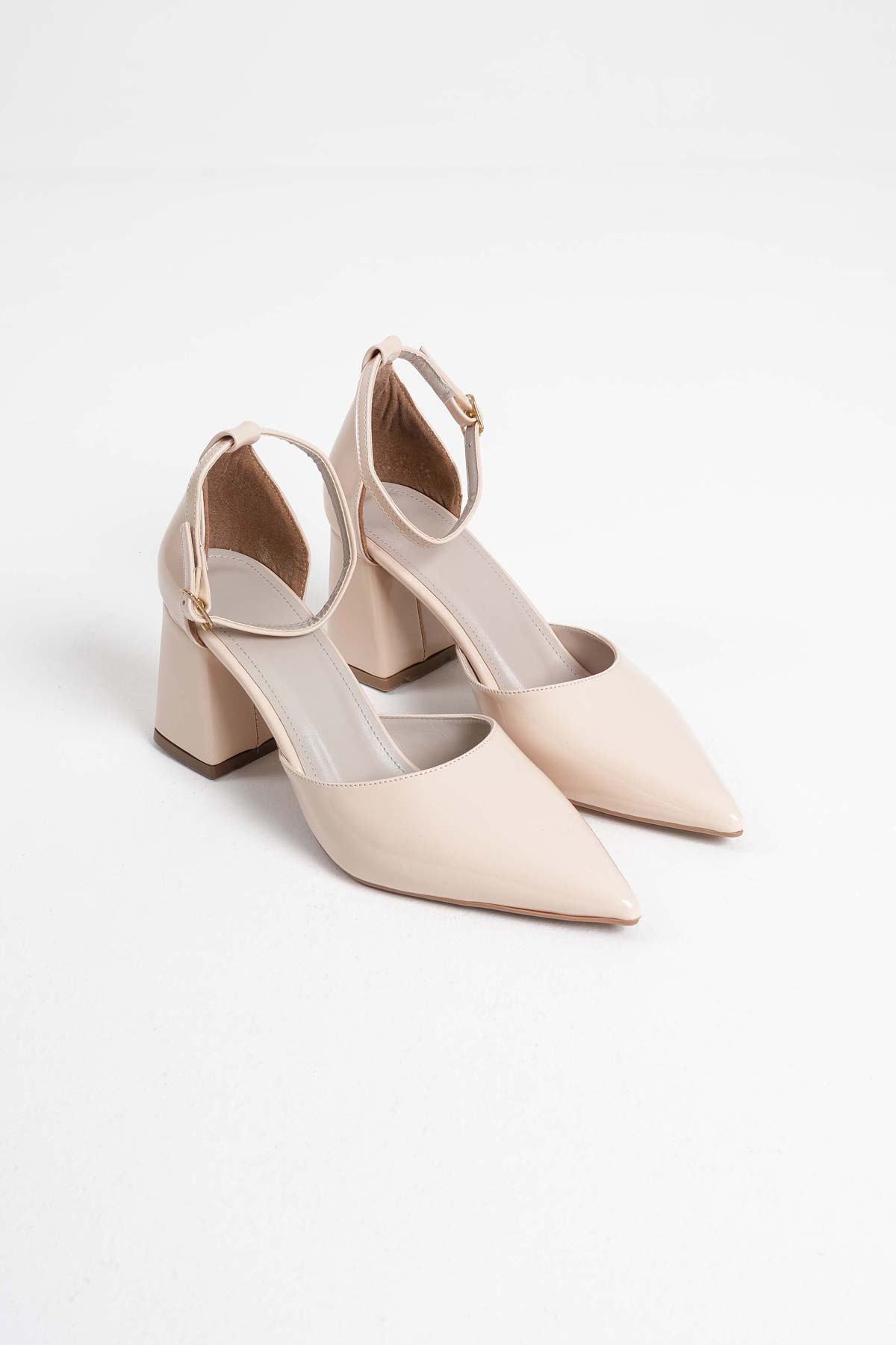 Doren Premium Beige Patent Leather Women's High Heel Shoes