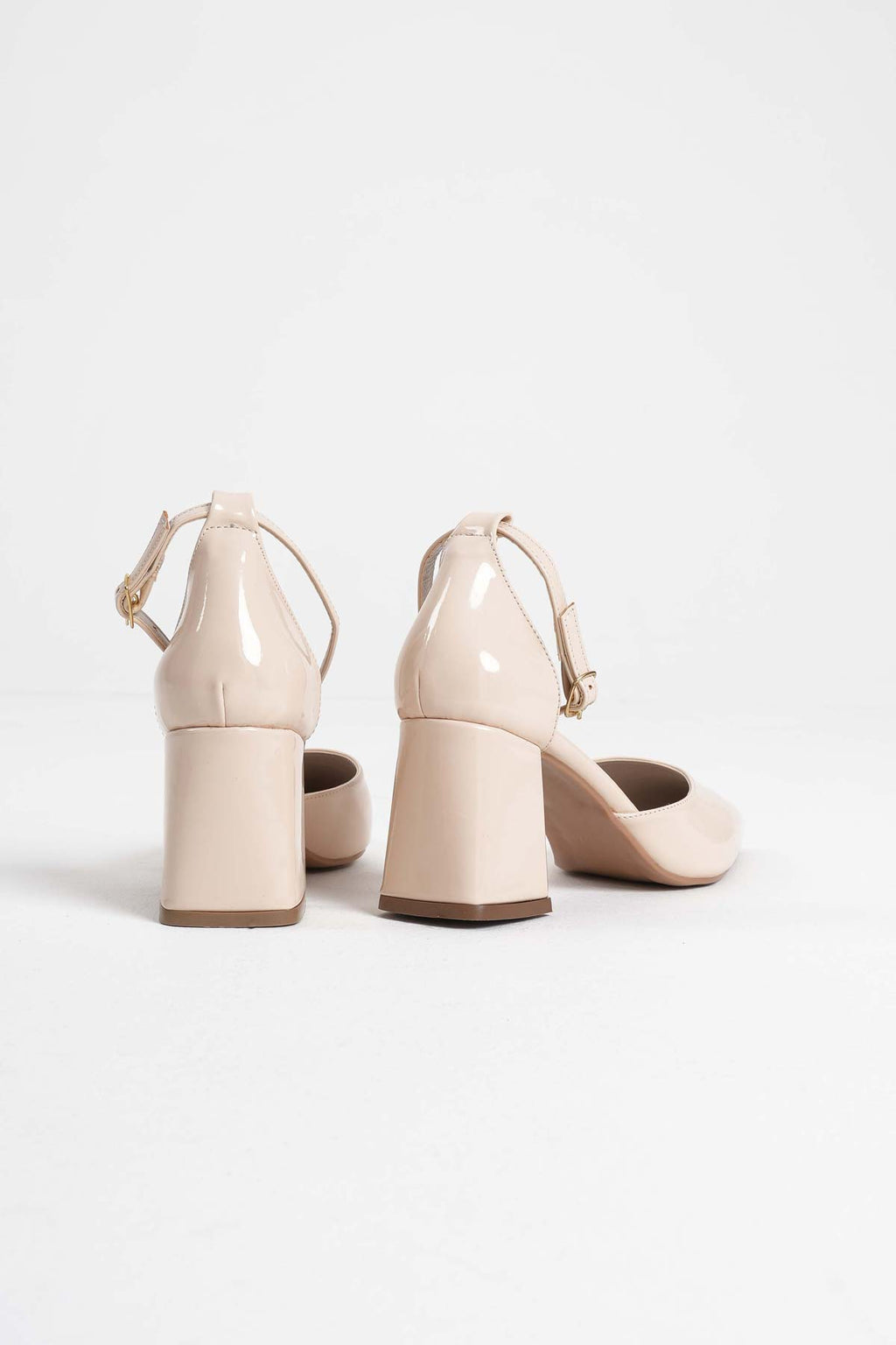 Doren Premium Beige Patent Leather Women's High Heel Shoes