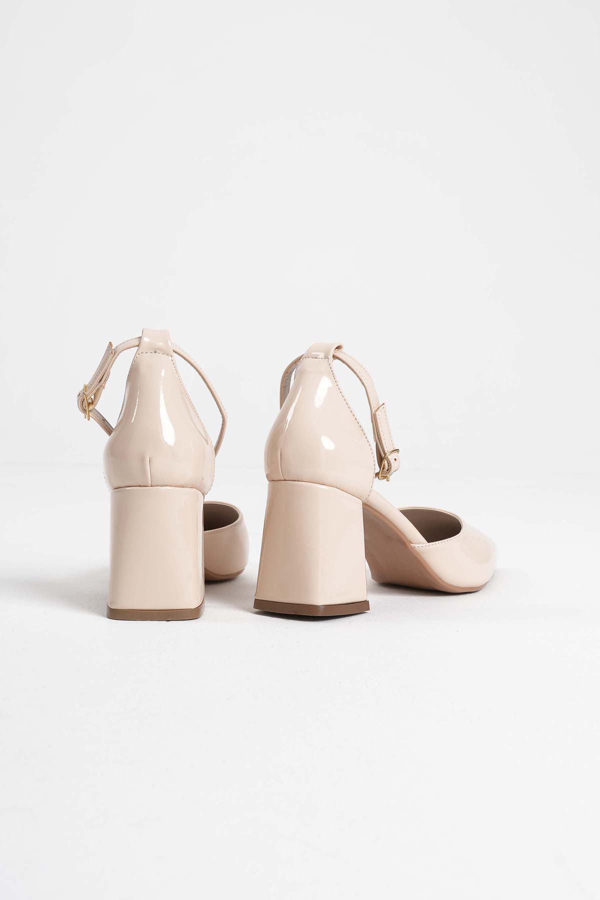 Doren Premium Beige Patent Leather Women's High Heel Shoes