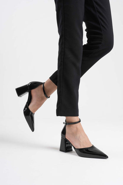 Doren Premium Black Patent Leather Women's High Heel Shoes