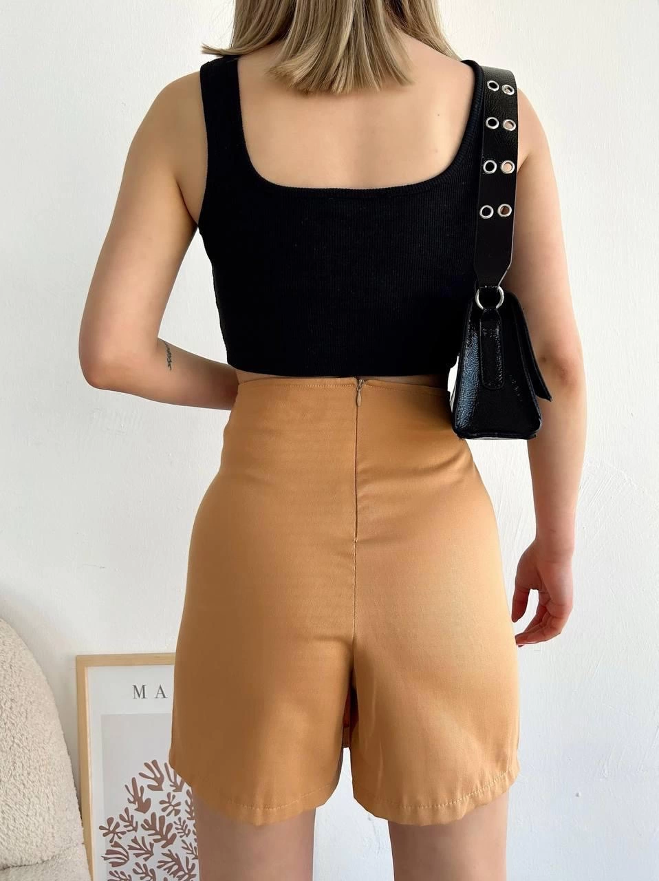 Dört Çıtçıtlı Gabardin Şort Etek Camel