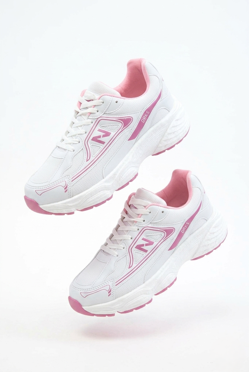 DRKSTP-182 Balance Premium Fileli Ortopedik Taban Beyaz Pembe Kadın Sneaker