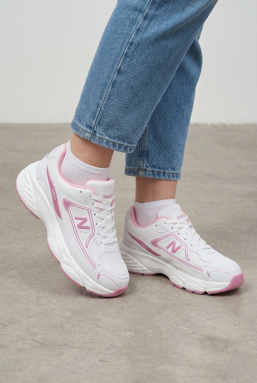 DRKSTP-182 Balance Premium Fileli Ortopedik Taban Beyaz Pembe Kadın Sneaker