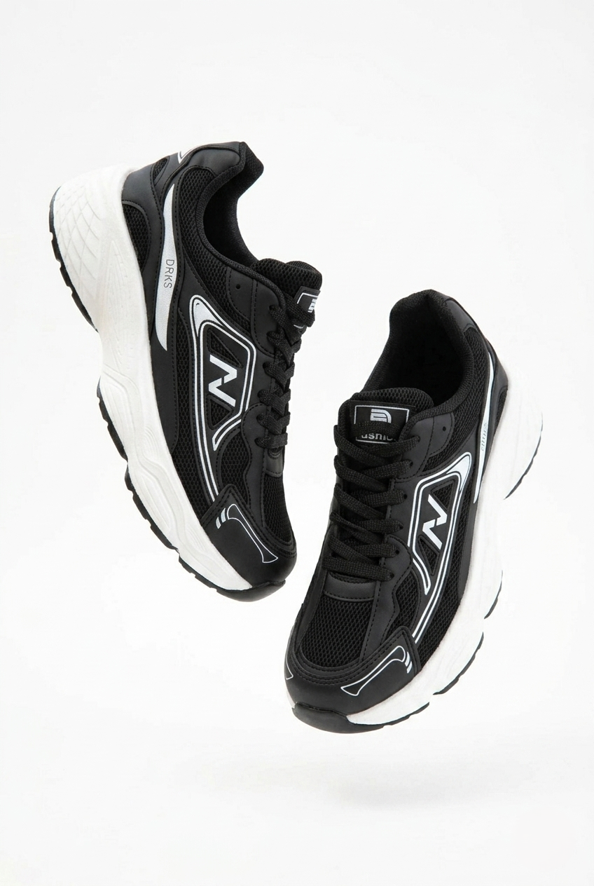DRKSTP-182 Balance Premium Fileli Ortopedik Taban Siyah Beyaz Kadın Sneaker