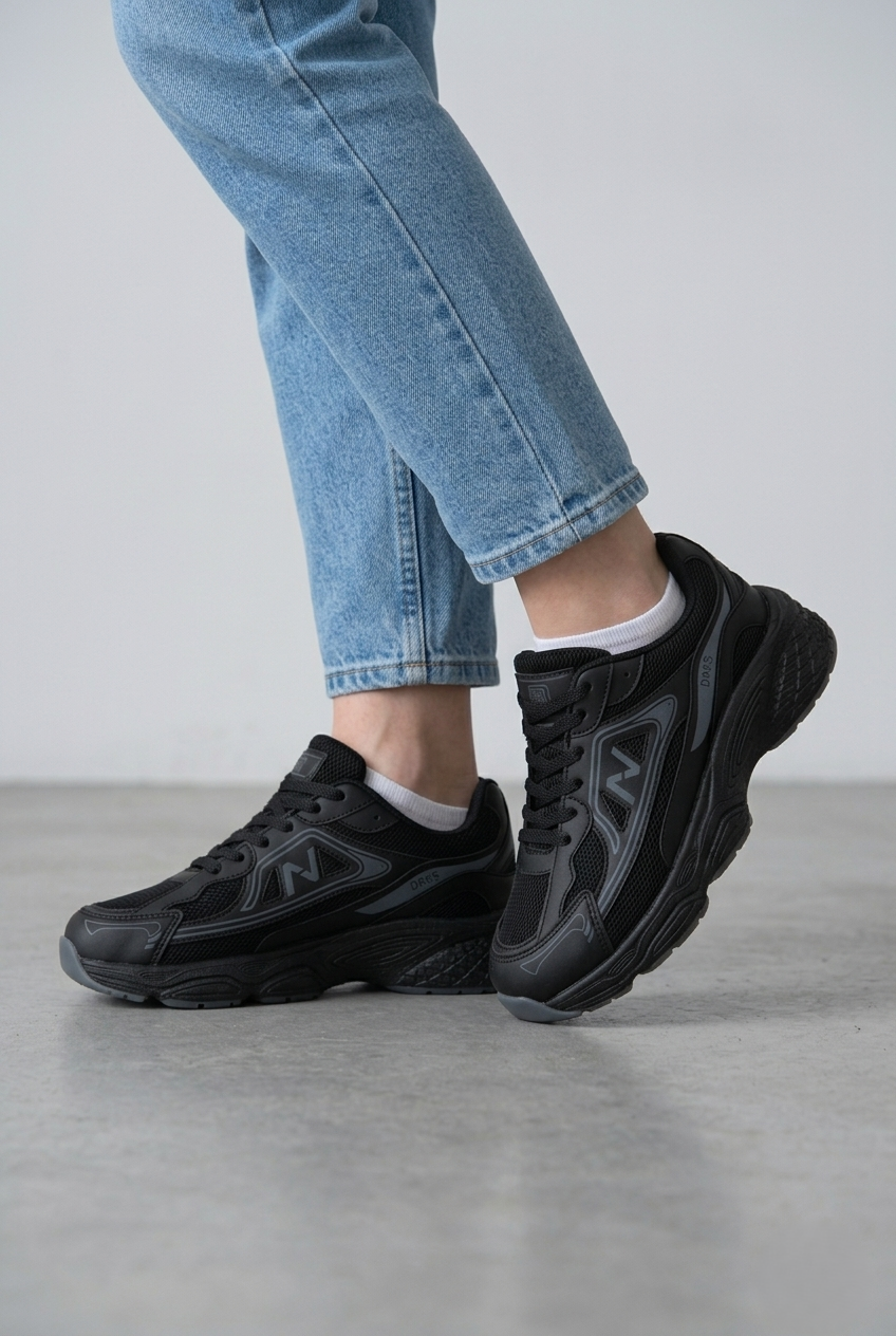 DRKSTP-182 Balance Premium Fileli Ortopedik Taban Siyah Kadın Sneaker