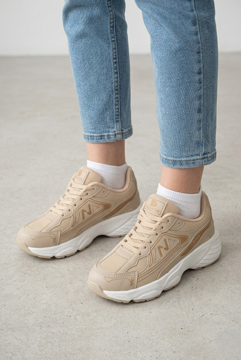 DRKSTP-182 Balance Premium Fileli Ortopedik Taban Bej Kadın Sneaker