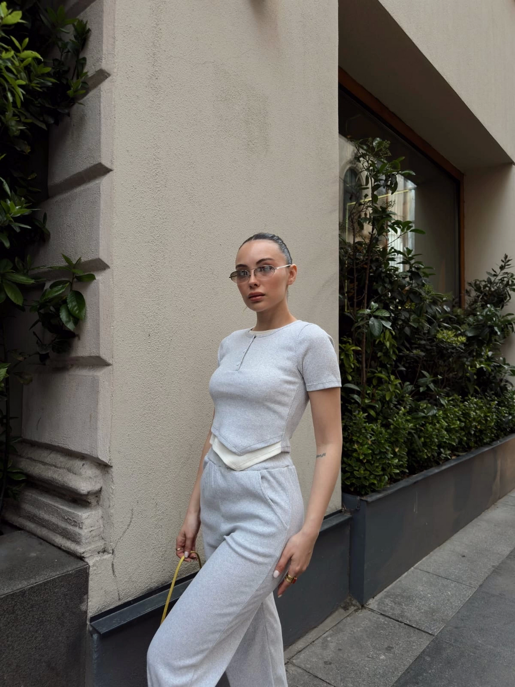 Button-Collar Gray Bottom and Top Set