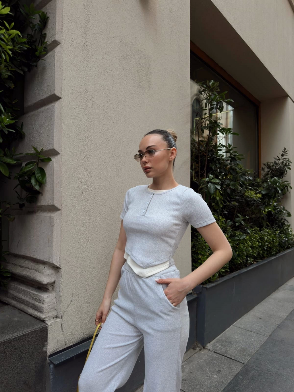 Button-Collar Gray Bottom and Top Set