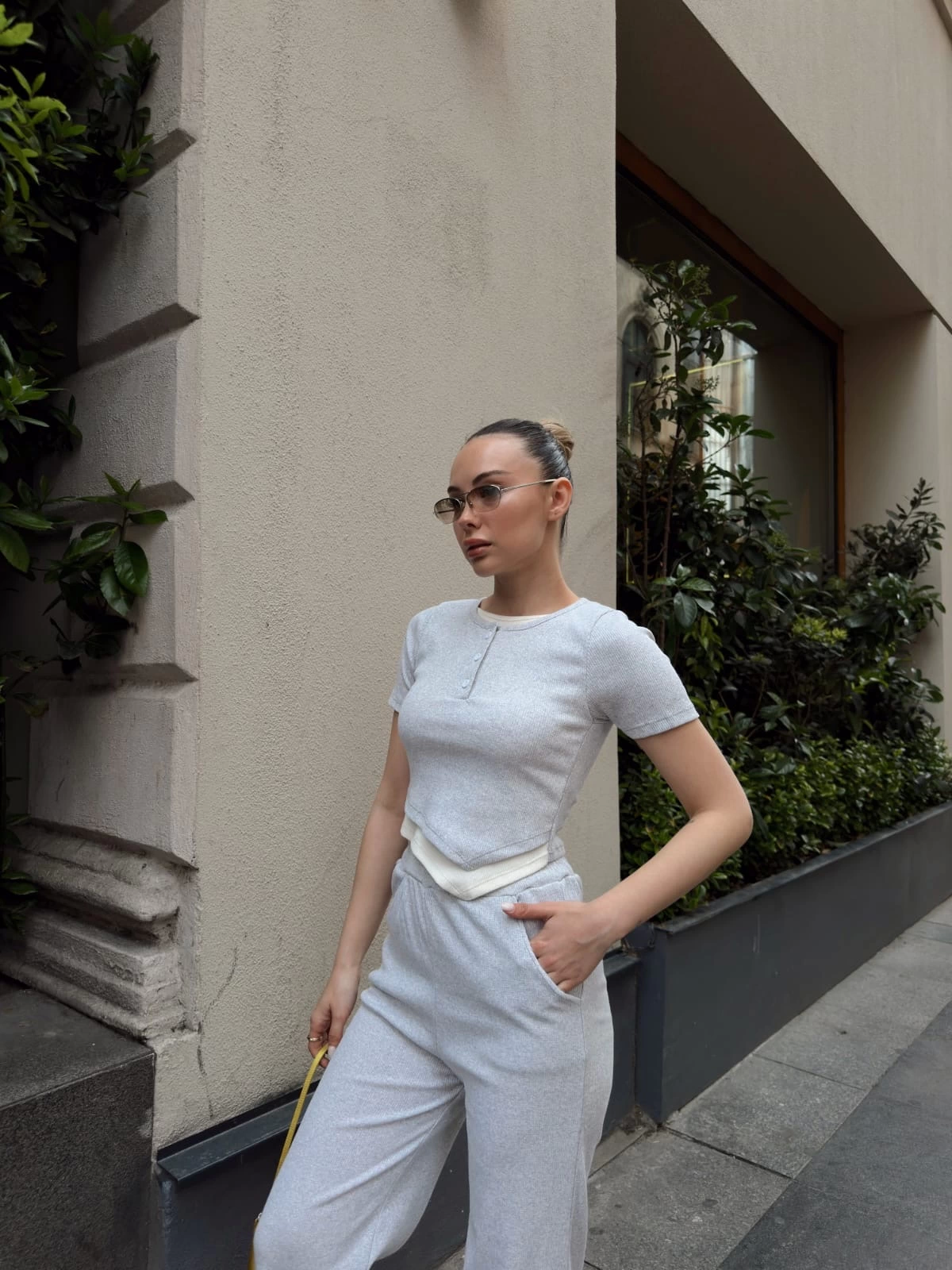 Button-Collar Gray Bottom and Top Set