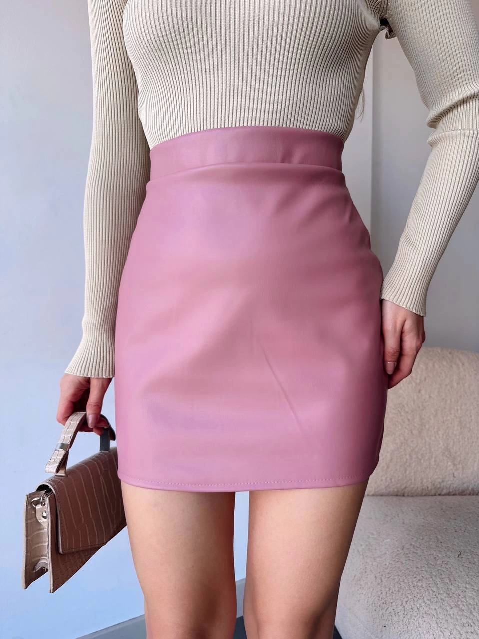 Düz Deri Etek Pudra