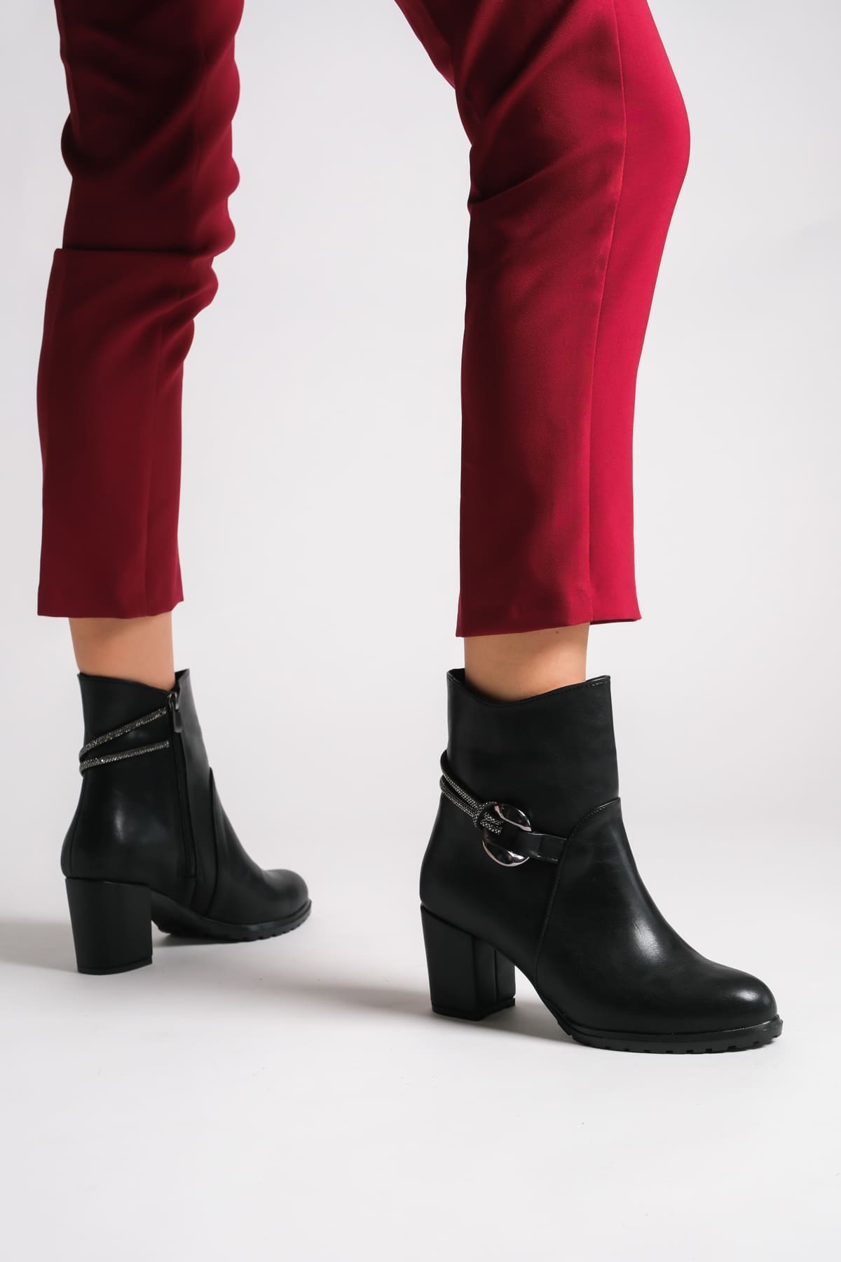 EDE Zippered Orthopedic Sole Stoned Heeled Women's Boots - Black