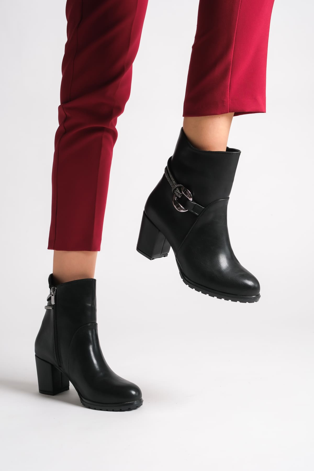 EDE Zippered Orthopedic Sole Stoned Heeled Women's Boots - Black