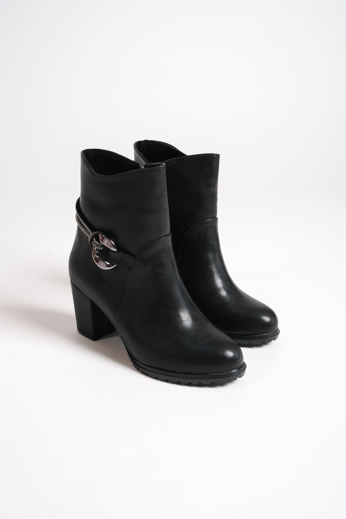 EDE Zippered Orthopedic Sole Stoned Heeled Women's Boots - Black