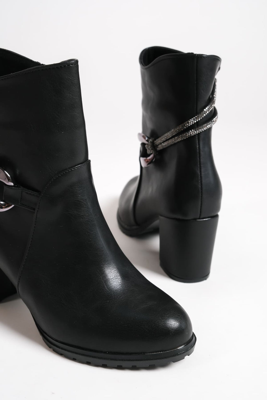 EDE Zippered Orthopedic Sole Stoned Heeled Women's Boots - Black