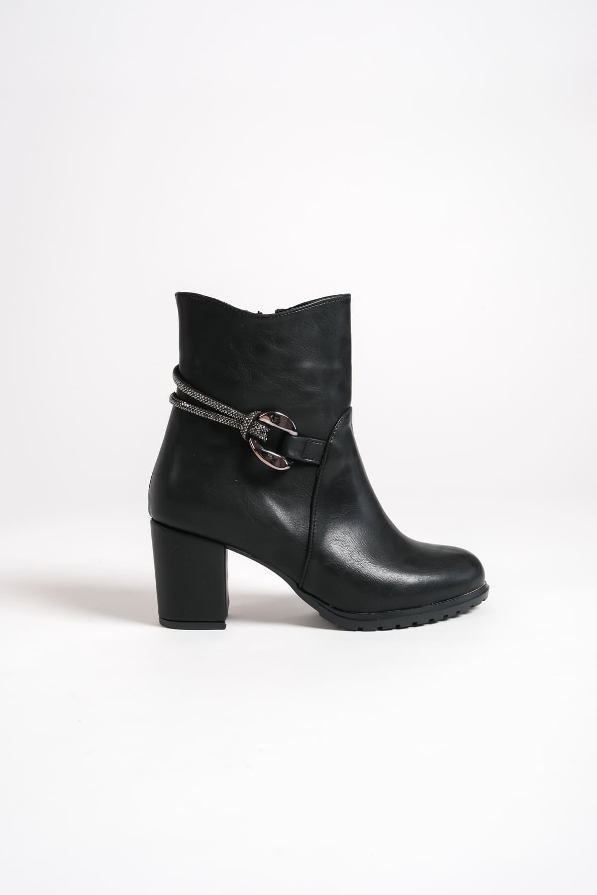 EDE Zippered Orthopedic Sole Stoned Heeled Women's Boots - Black