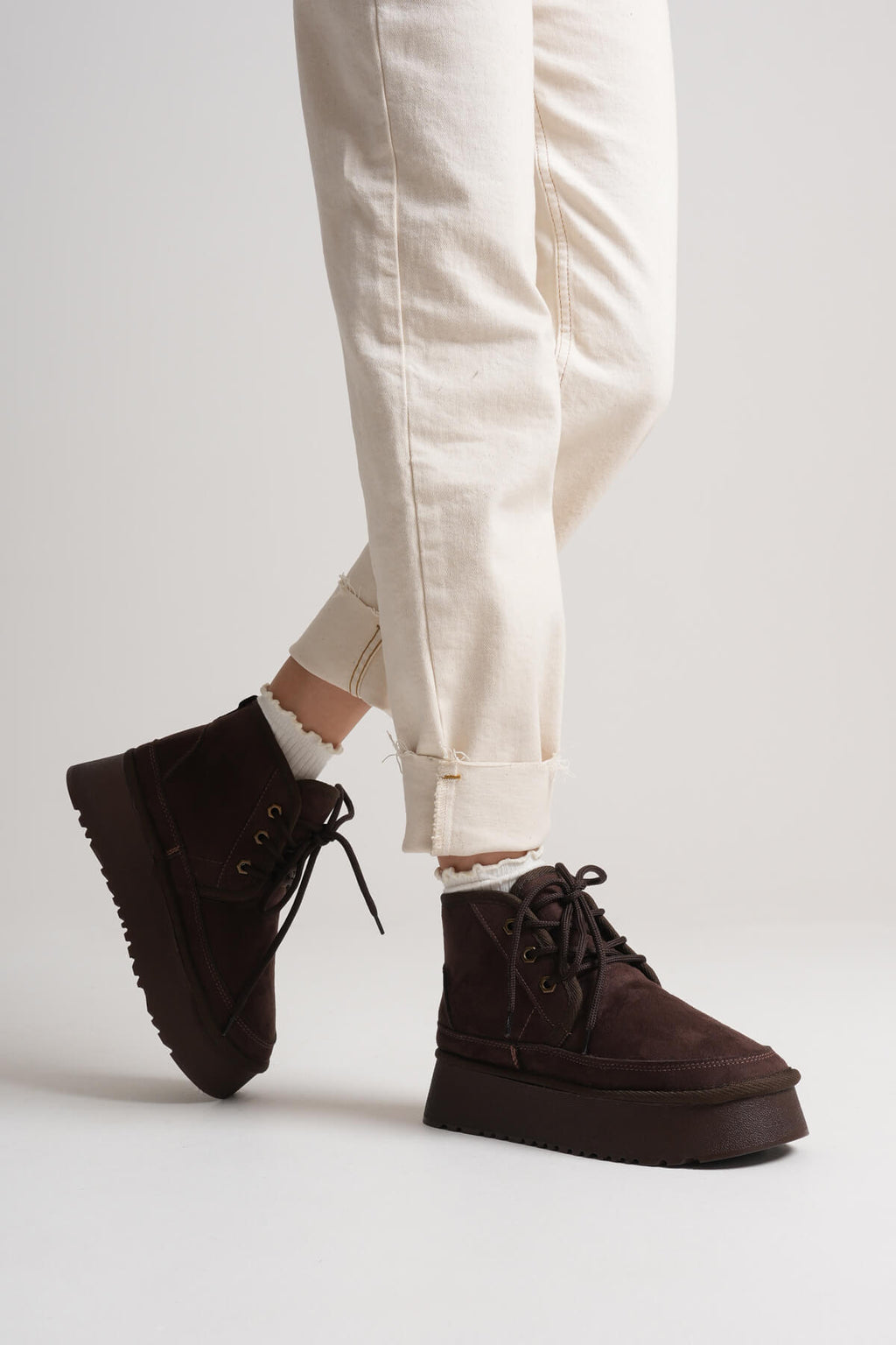 Elena Premium Women's Bitter Coffee Winter Fur Lined Thick Sole Boots