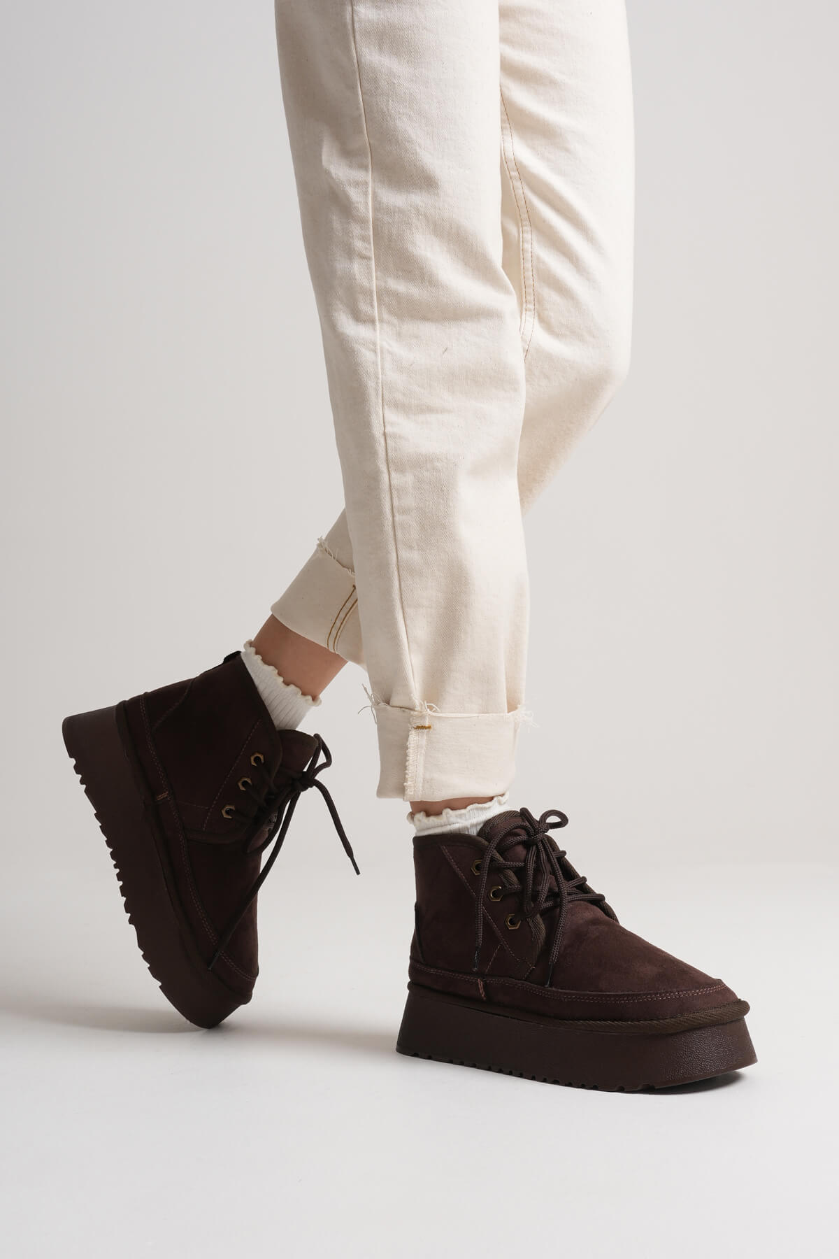 Elena Premium Women's Bitter Coffee Winter Fur Lined Thick Sole Boots
