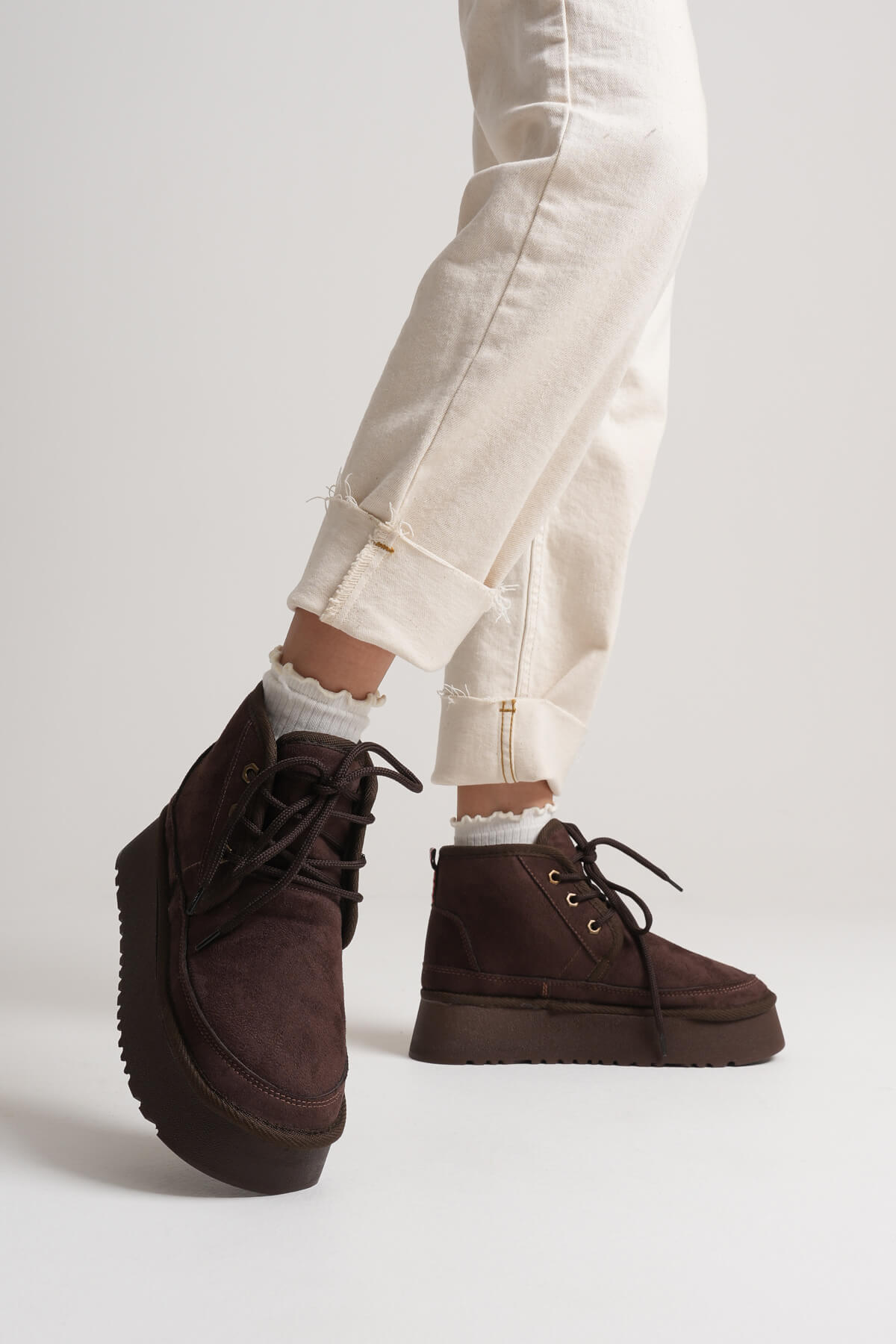 Elena Premium Women's Bitter Coffee Winter Fur Lined Thick Sole Boots