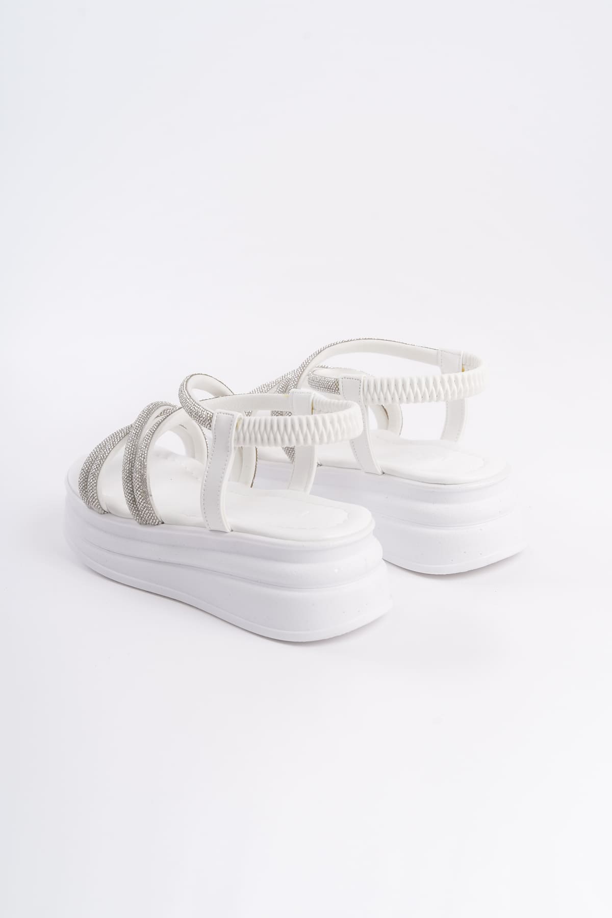 ELENA Elastic Stoned Striped Orthopedic Wedge Sole Women's Sandals - White
