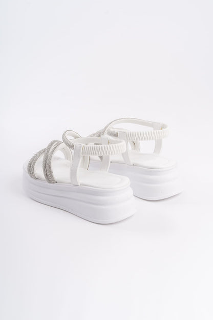 ELENA Elastic Stoned Striped Orthopedic Wedge Sole Women's Sandals - White