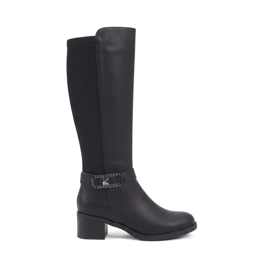Emx Premium Black Stretch Heeled Zipper Boot