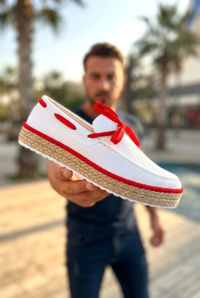 ZRC311 Premium Daily Lace-Up Linen Men's Espadrilles White Red