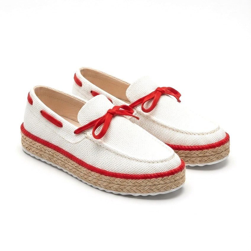 ZRC311 Premium Daily Lace-Up Linen Men's Espadrilles White Red