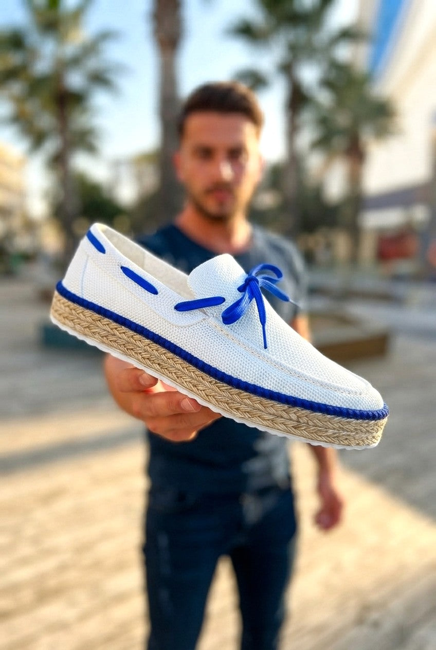 ZRC311 Premium Günlük Bağcıklı Keten Erkek Espadril Beyaz Sax