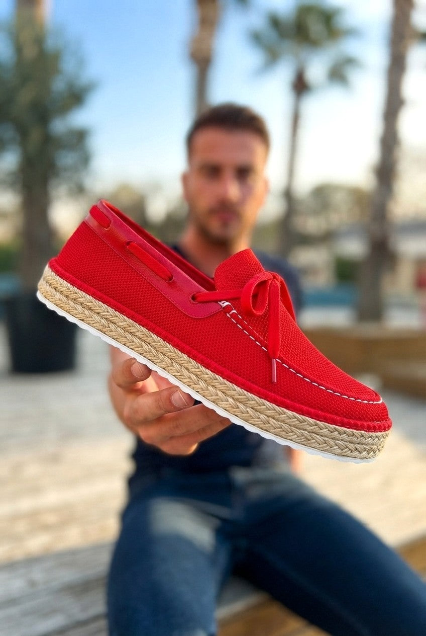 ZRC311 Premium Günlük Bağcıklı Keten Erkek Espadril Kırmızı