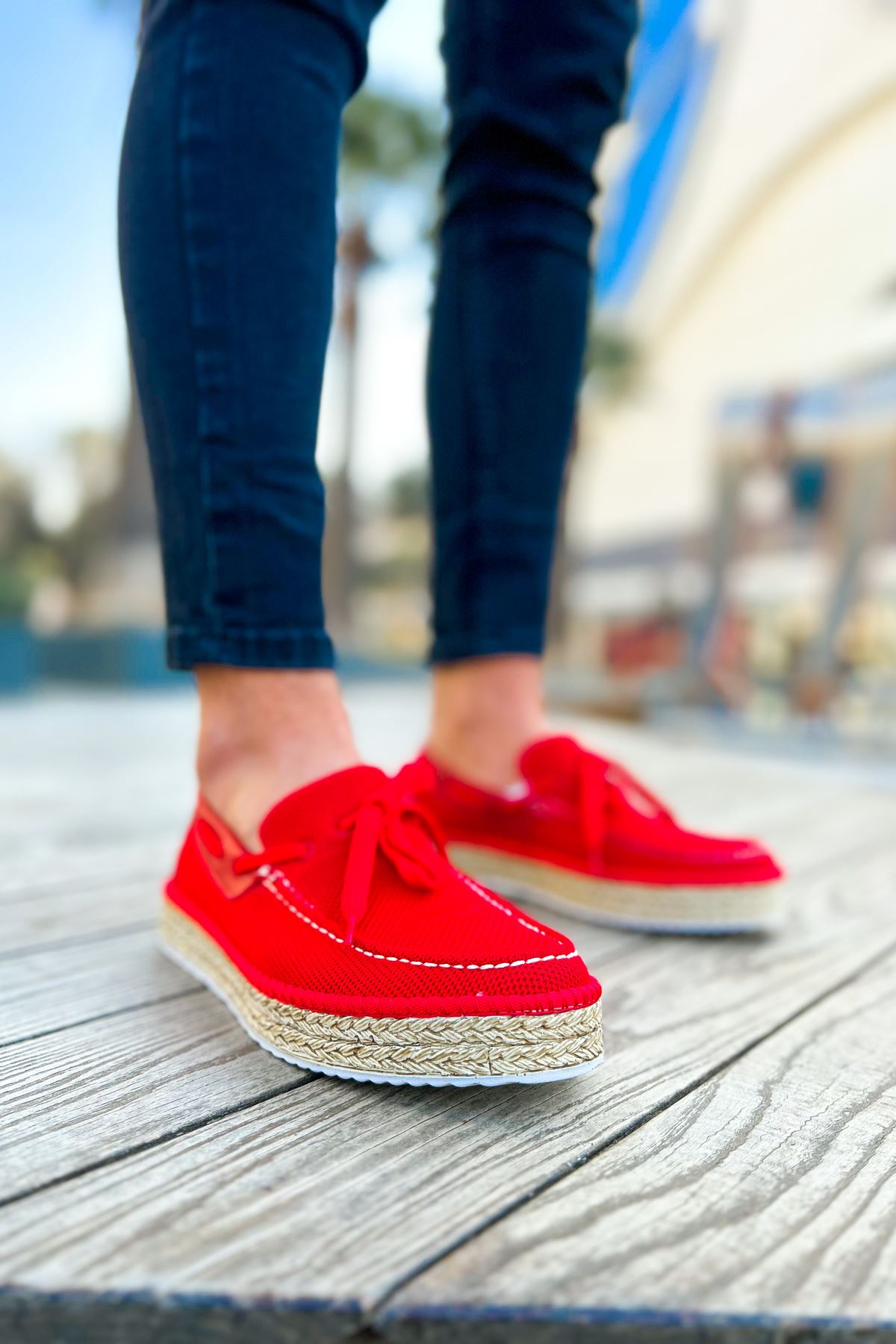 ZRC311 Premium Günlük Bağcıklı Keten Erkek Espadril Kırmızı