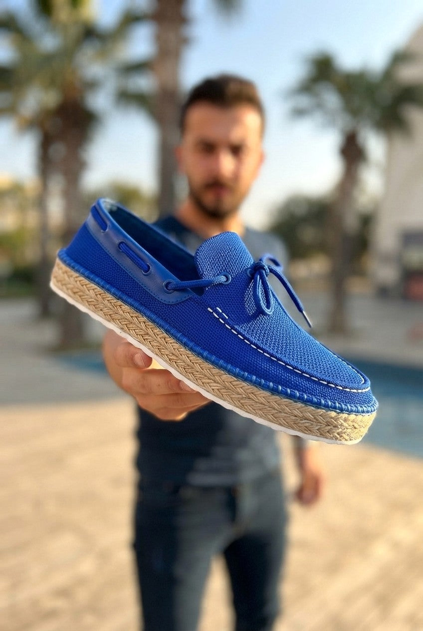 ZRC311 Premium Günlük Bağcıklı Keten Erkek Espadril Mavi
