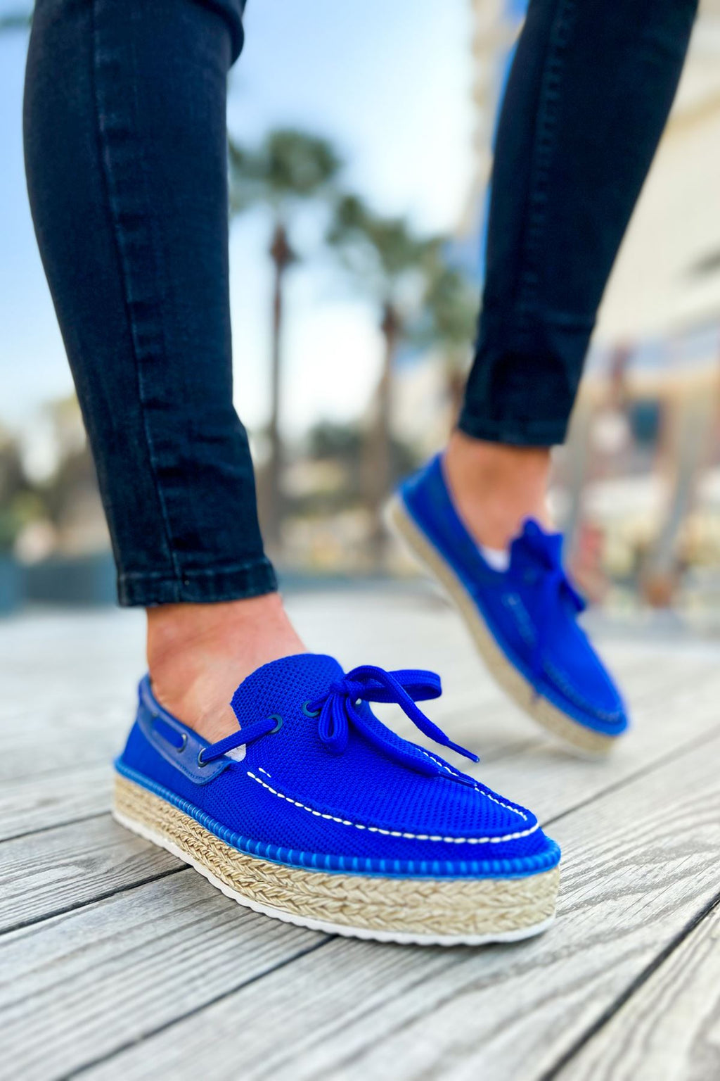 ZRC311 Premium Günlük Bağcıklı Keten Erkek Espadril Mavi