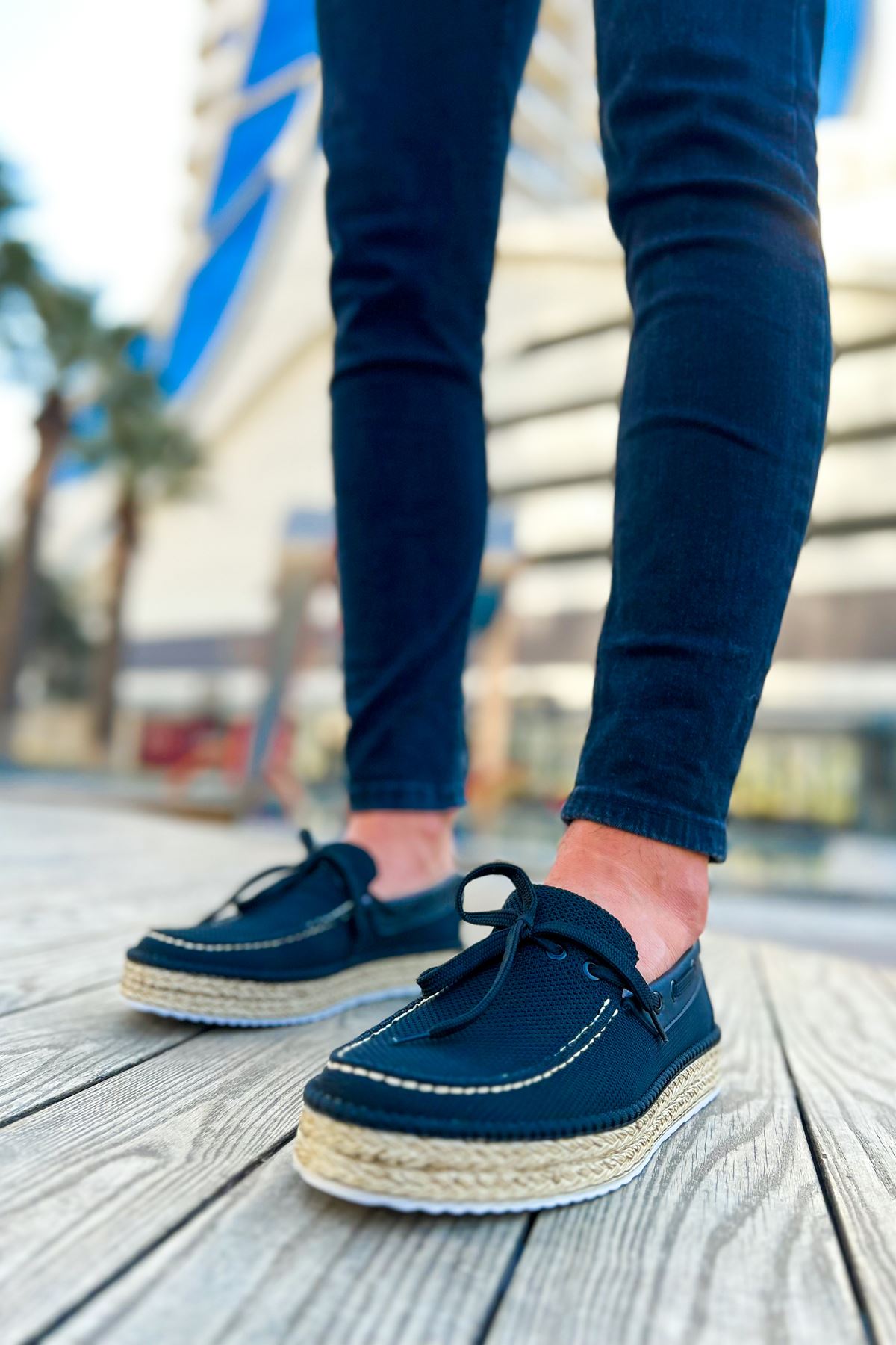 ZRC311 Premium Günlük Bağcıklı Keten Erkek Espadril Siyah